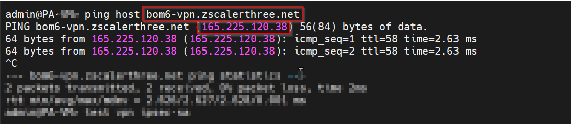 Palo Alto CLI: resolving the VPN hostname via ping to obtain the Peer IP